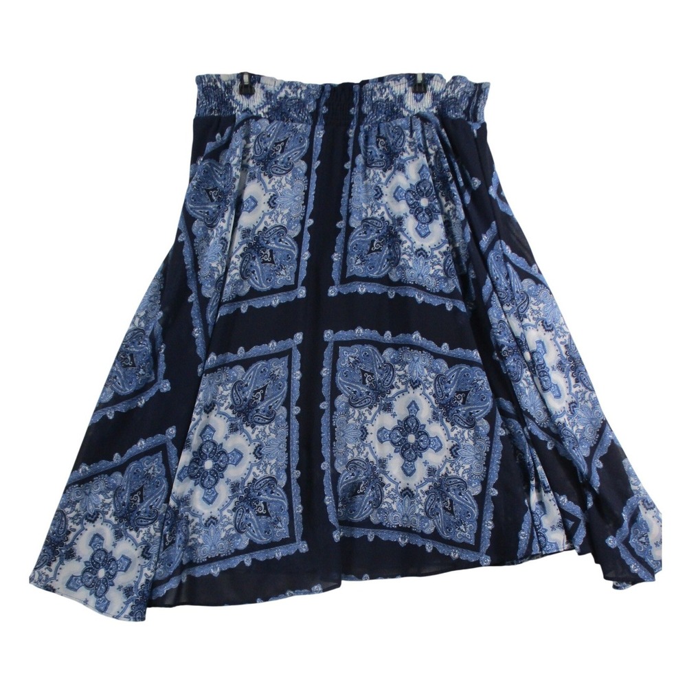 Truly‎ 4 You Womens Navy Blue Paisley Smocked Waist Midi Skirt Large L Bandana